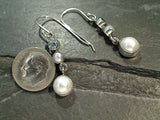 Pearl, Blue Topaz, Sterling Silver Earrings