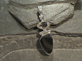 Shungite, Herkimer Diamond, Sterling Silver Pendant