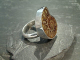 Adjustable Size Fossil Ammonite, Fine Sterling Silver Ring