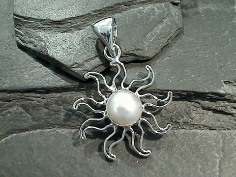 Pearl Sun Pendant, Fine Sterling Silver