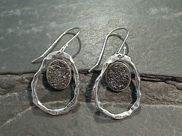 Druzy Quartz, Sterling Silver Earrings