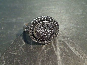 Size 9 Druzy Quartz, Sterling Silver Ring