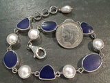 8" - 8.5" Sea Glass, Pearl, Sterling Silver Bracelet
