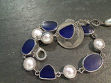 8" - 8.5" Sea Glass, Pearl, Sterling Silver Bracelet