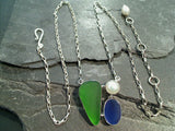 16" - 18" Sea Glass, Pearl, Sterling Silver Necklace