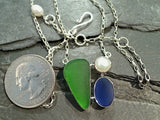 16" - 18" Sea Glass, Pearl, Sterling Silver Necklace