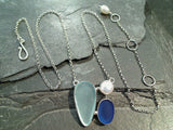 16" - 18" Sea Glass, Pearl, Sterling Silver Necklace