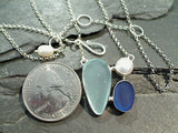 16" - 18" Sea Glass, Pearl, Sterling Silver Necklace