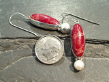 Sponge Coral, Pearl, Sterling Silver Earrings