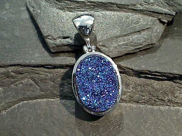 Druzy Quartz, Rhodium Plated Sterling Silver Pendant