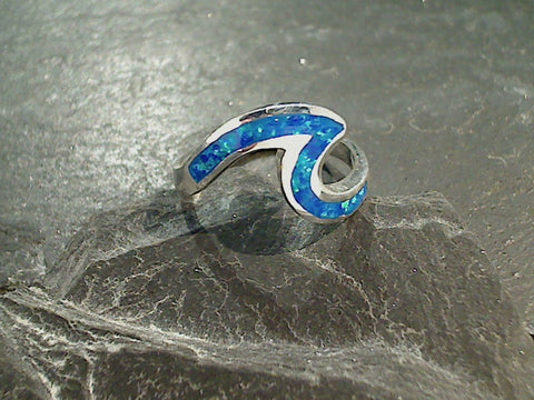 Size 9.5 Lab Created Opal, Sterling Silver Wave Ring