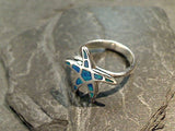 Size 6 Lab Created Opal, Sterling Silver Starfish Ring