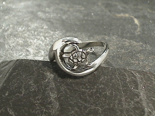 Size 5 Sterling Silver Sea Turtle Wave Ring