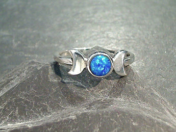 Size 5.5 Lab Created Opal, Sterling Silver Moons Ring