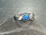 Size 6.5 Lab Created Opal, Sterling Silver Moons Ring