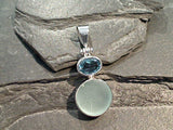 Sea Glass, Blue Topaz, Sterling Silver Pendant