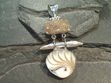 Nautilus Shell, Druzy, Biwa Pearl, Sterling Silver Pendant