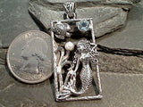 Blue Topaz, Pearl, Sterling Silver Mermaid Pendant