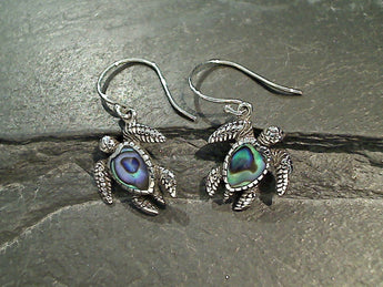 Abalone, Sterling Silver Sea Turtle Earrings