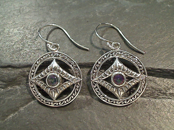 Mystic Topaz, Sterling Silver Evil Eye Earrings