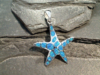 Lab Created Opal, Sterling Silver Starfish Pendant