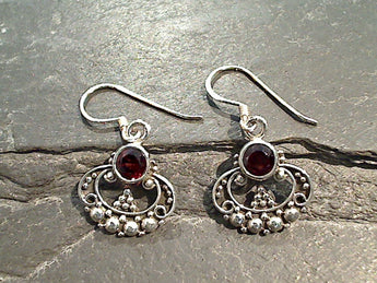 Garnet, Sterling Silver Earrings