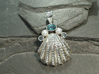 Blue Topaz, Pearl, Sterling Silver Pendant