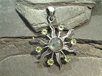 Labradorite, Peridot, Sterling Silver Sun Pendant