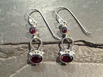 Garnet, Sterling Silver Earrings