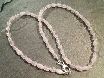 16" Rose Quartz, Sterling Silver 4MM Ovals Necklace