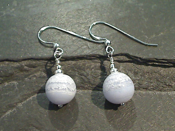 Blue Lace Agate, Sterling Silver Earrings