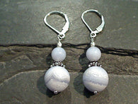 Blue Lace Agate, Sterling Silver Earrings