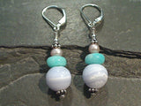 Blue Lace Agate, Amazonite, Pearl, Sterling Silver Earrings