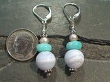 Blue Lace Agate, Amazonite, Pearl, Sterling Silver Earrings