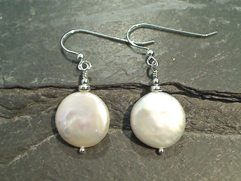 Coin Pearl, Sterling Silver Earrings