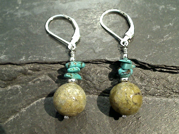 Jasper, Turquoise, Sterling Silver Earrings