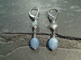 Blue Calcite, Labradorite, Sterling Silver Earrings