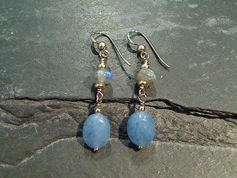 Blue Calcite, Labradorite, Gold Filled Earrings