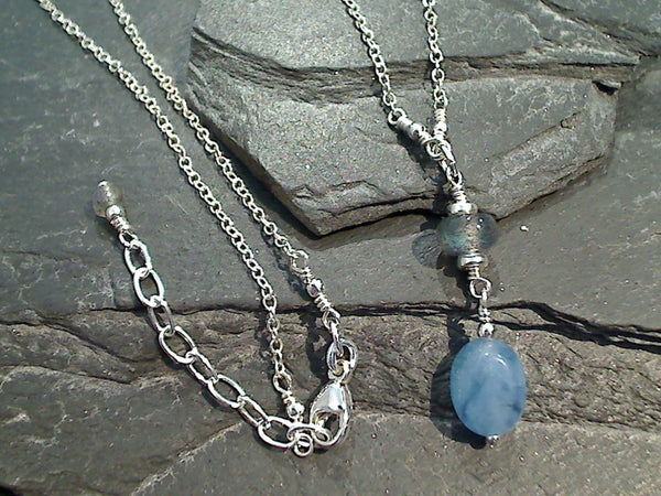 18" - 19" Blue Calcite, Labradorite, Sterling Silver Necklace