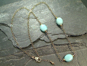 Adjustable Up To 20" Amazonite, Gold Filled Necklace