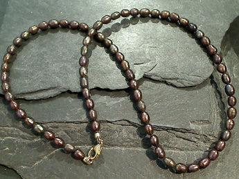 16" Chocolate Pearl 4MM Necklace, Gold Filled Clasp