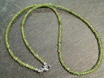 16" Faceted Peridot 3MM Necklace, Sterling Silver Clasp