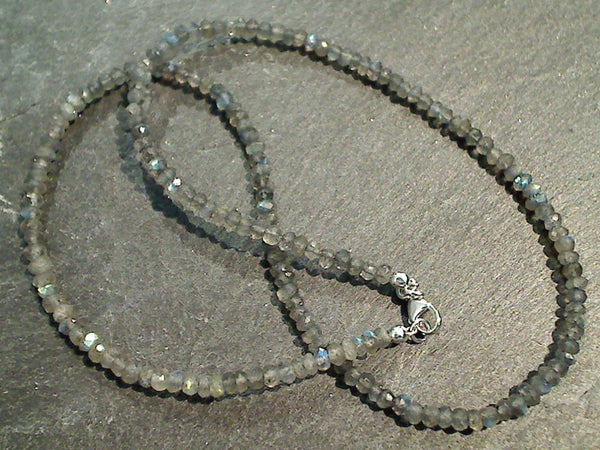 16" Faceted Labradorite 3MM Necklace, Sterling Silver Clasp