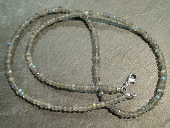 18" Faceted Labradorite 3MM Necklace, Sterling Silver Clasp