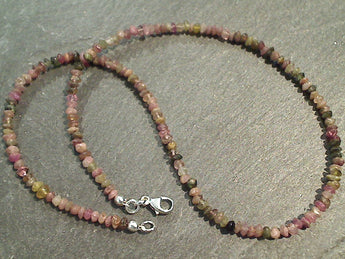 14" Mixed Tourmaline 3MM Discs Necklace, Sterling Silver Clasp