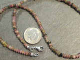 14" Mixed Tourmaline 3MM Discs Necklace, Sterling Silver Clasp