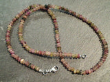 16" Mixed Tourmaline 3MM Discs Necklace, Sterling Silver Clasp