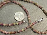 18" Mixed Tourmaline 3MM Discs Necklace, Sterling Silver Clasp