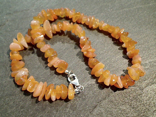 14" Freeform Carnelian Chips Necklace, Sterling Silver Clasp