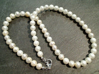 16" White Pearl 6mm Necklace, Sterling Silver Clasp